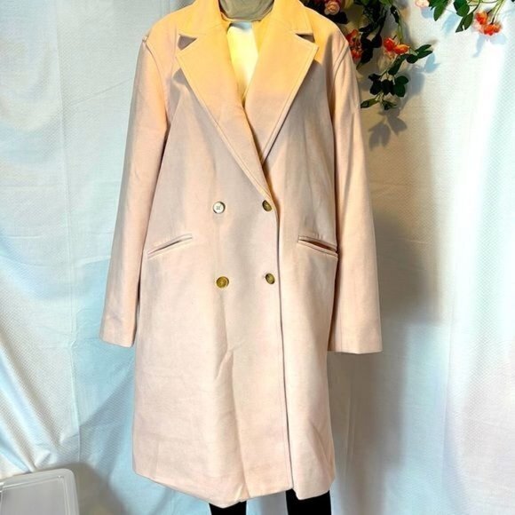 Plus Size Notch Lapel Double-Breasted Light‎ Pink Coat Size XXL - Picture 1 of 8